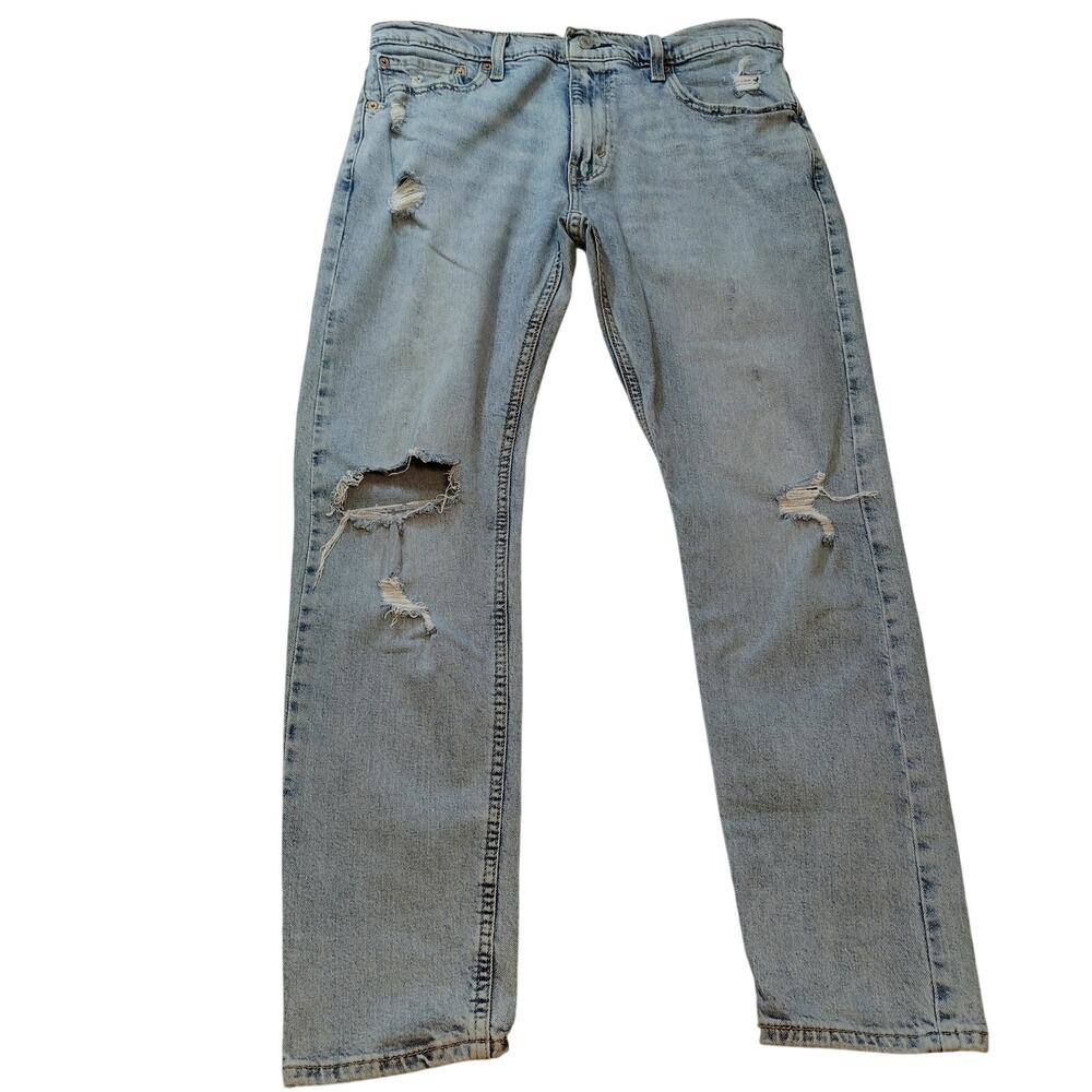 Levis 512 Distressed Light Wash Jeans Mens 34x30 Slim Tapered Ripped Denim